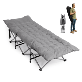Folding Camping Cot Bed with Soft Pad, Portable Outdoor Cot, Adults Sleeping Bed for Home Office Nap Beach Travel, Gray